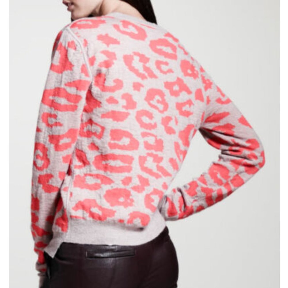 NWT A.L.C. ALC Leopard Print Sweater in Pink Shades Wool, Size Large.